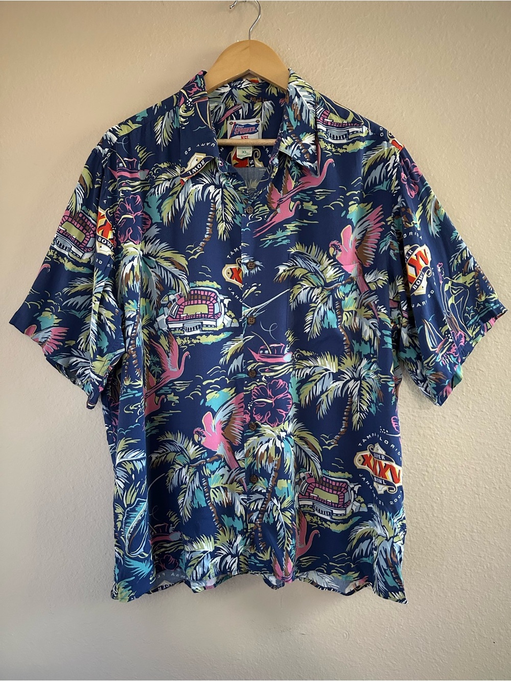 Vintage Reyn Spooner NFL Super Bowl 35 Tampa Bay Hawaiian Aloha Button Up Shirt